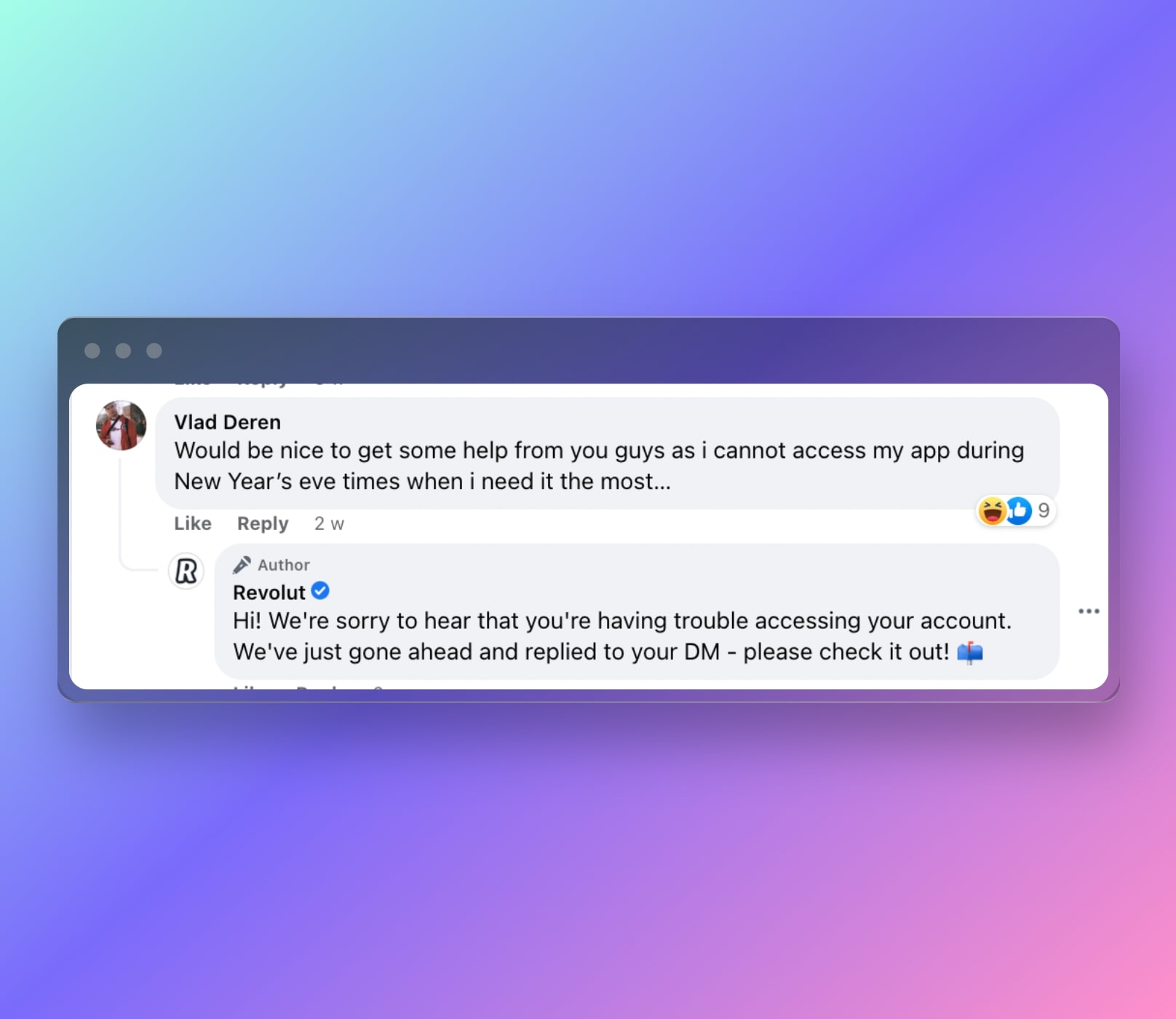 Revolut’s reply to a user on Facebook