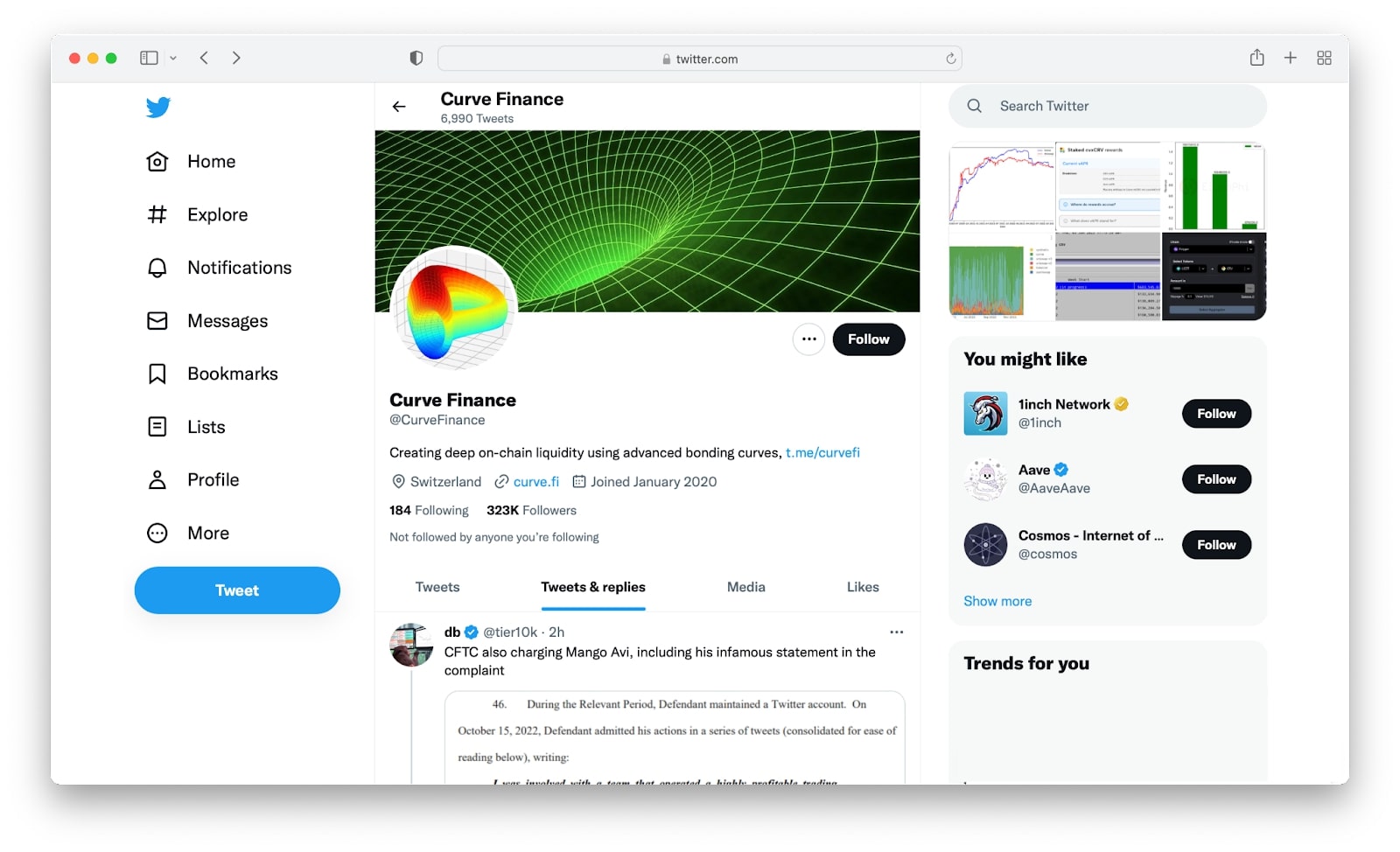 Curve Finance’s Twitter Profile