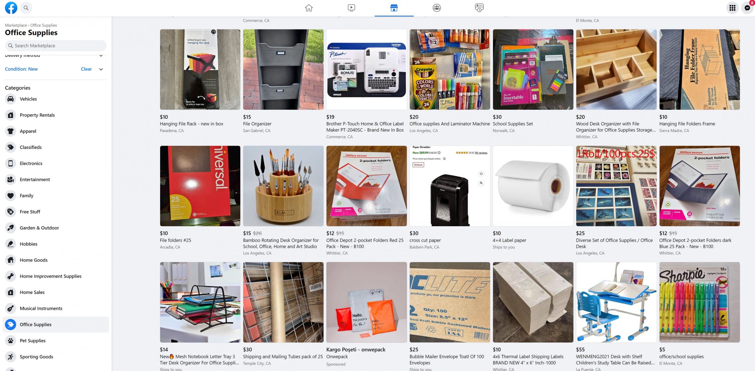 Facebook Marketplace product listings screenshot