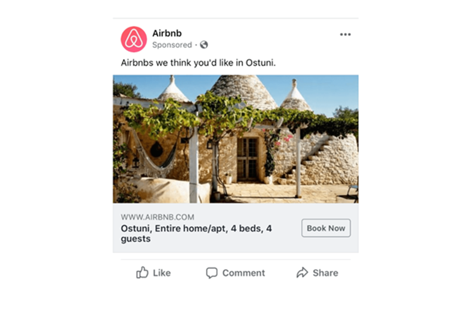 Take Air BNB, for instance. It creates familiarity with their re-targeting ads, as you can see in the visual of their FB ad campaign below: