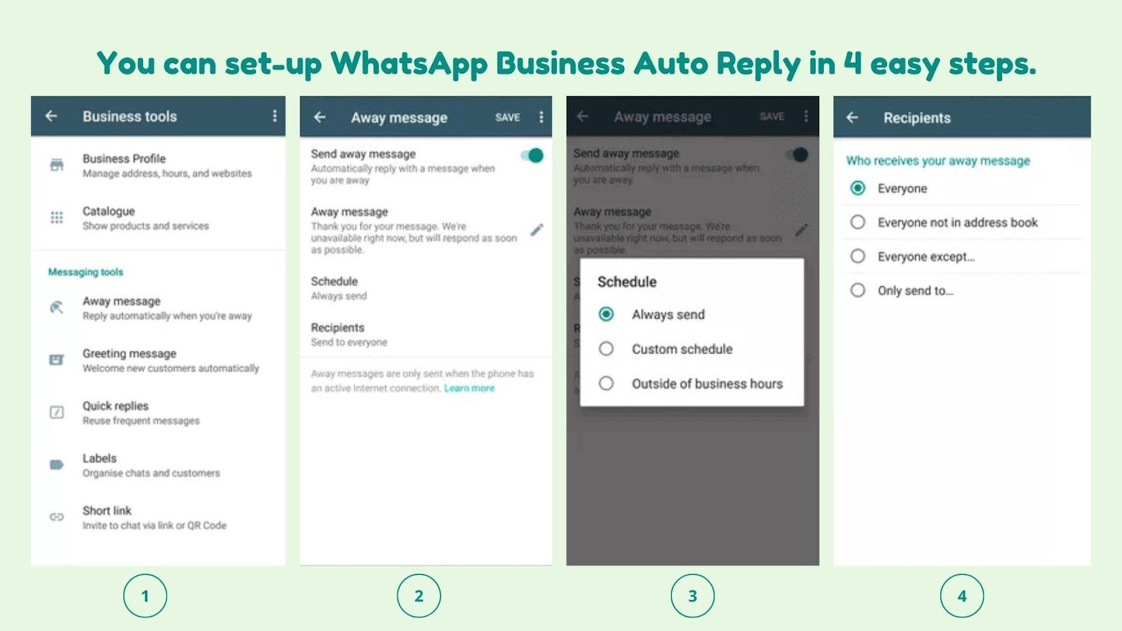 Setting WhatsApp auto replies in the business app is easy, but if you are working with the WhatsApp Business API, you might need developer support.
