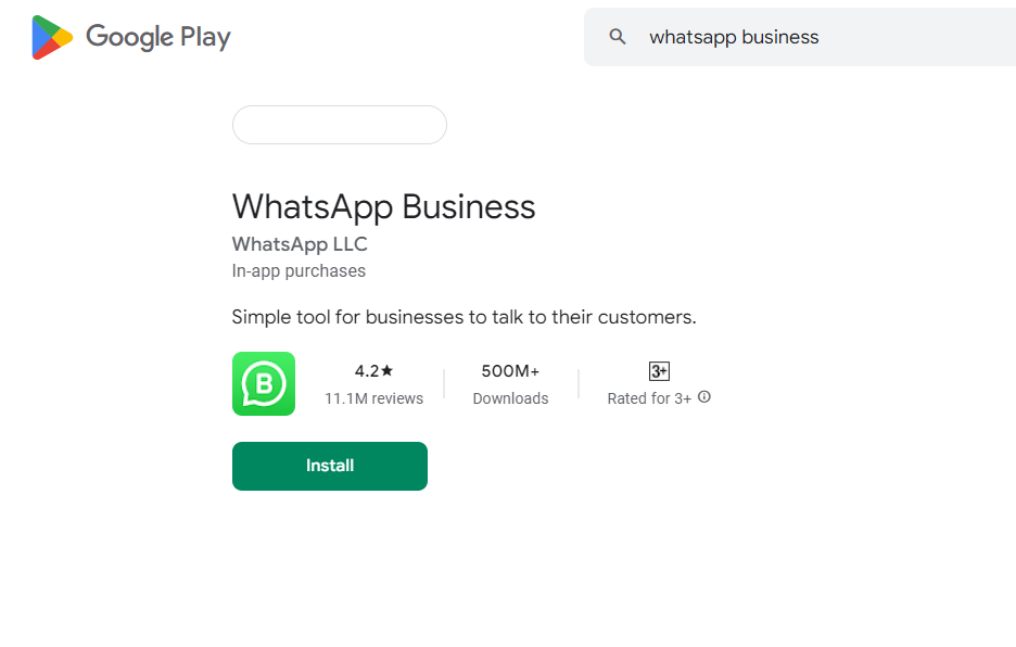 WhatsApp Business app on the Google Play store
