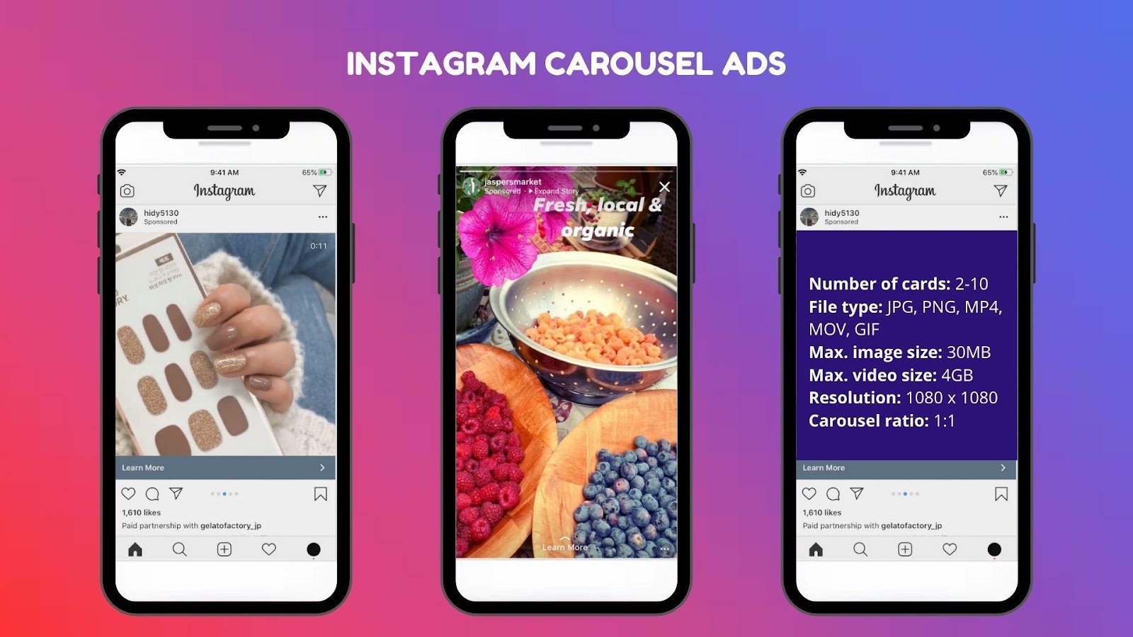 Instagram carousel ad examples and specs