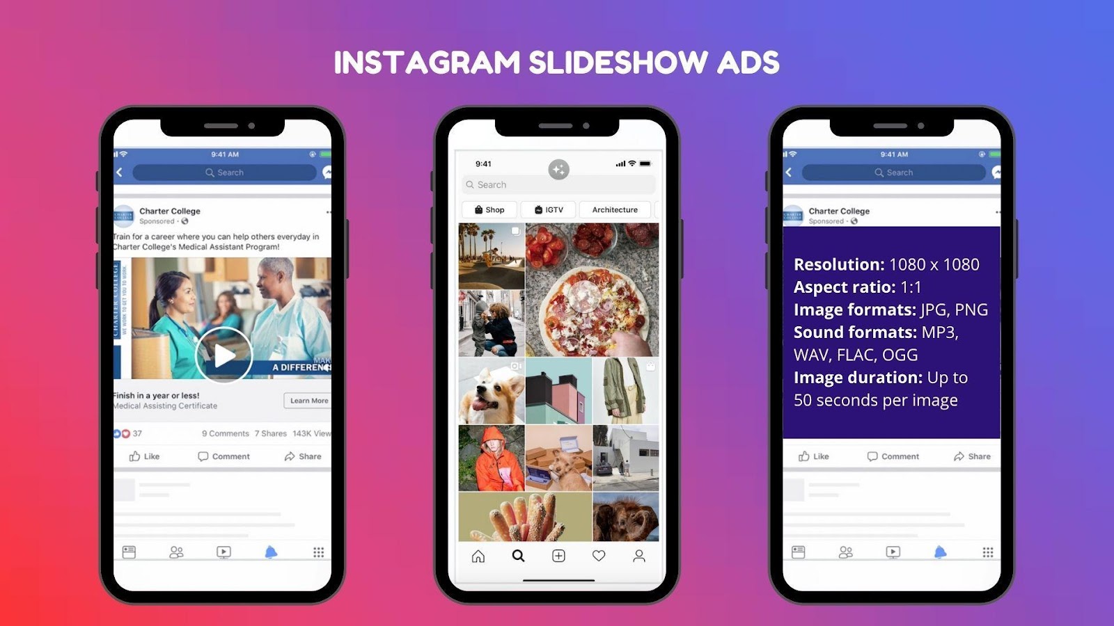 Instagram slideshow ad examples and specs