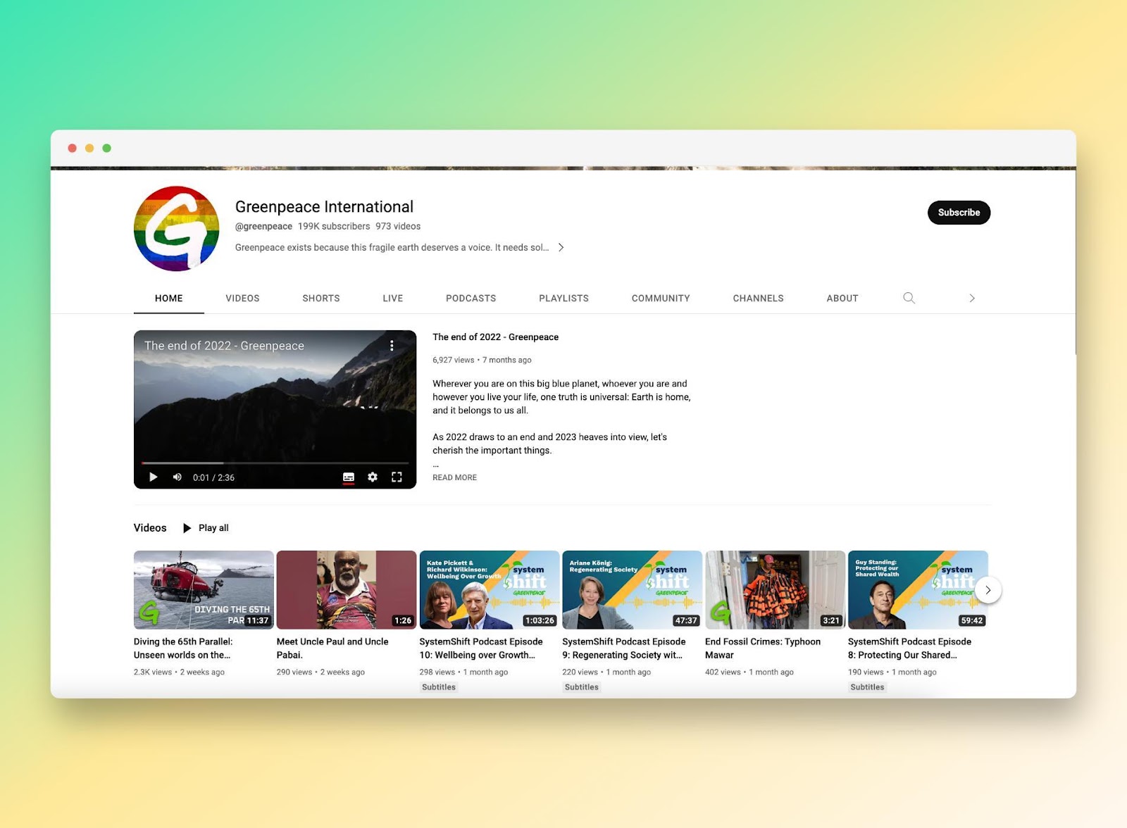 Greenpeace’s YouTube profile