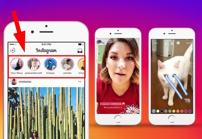 Followers tap through several Instagram Stories at the top of their feed.
