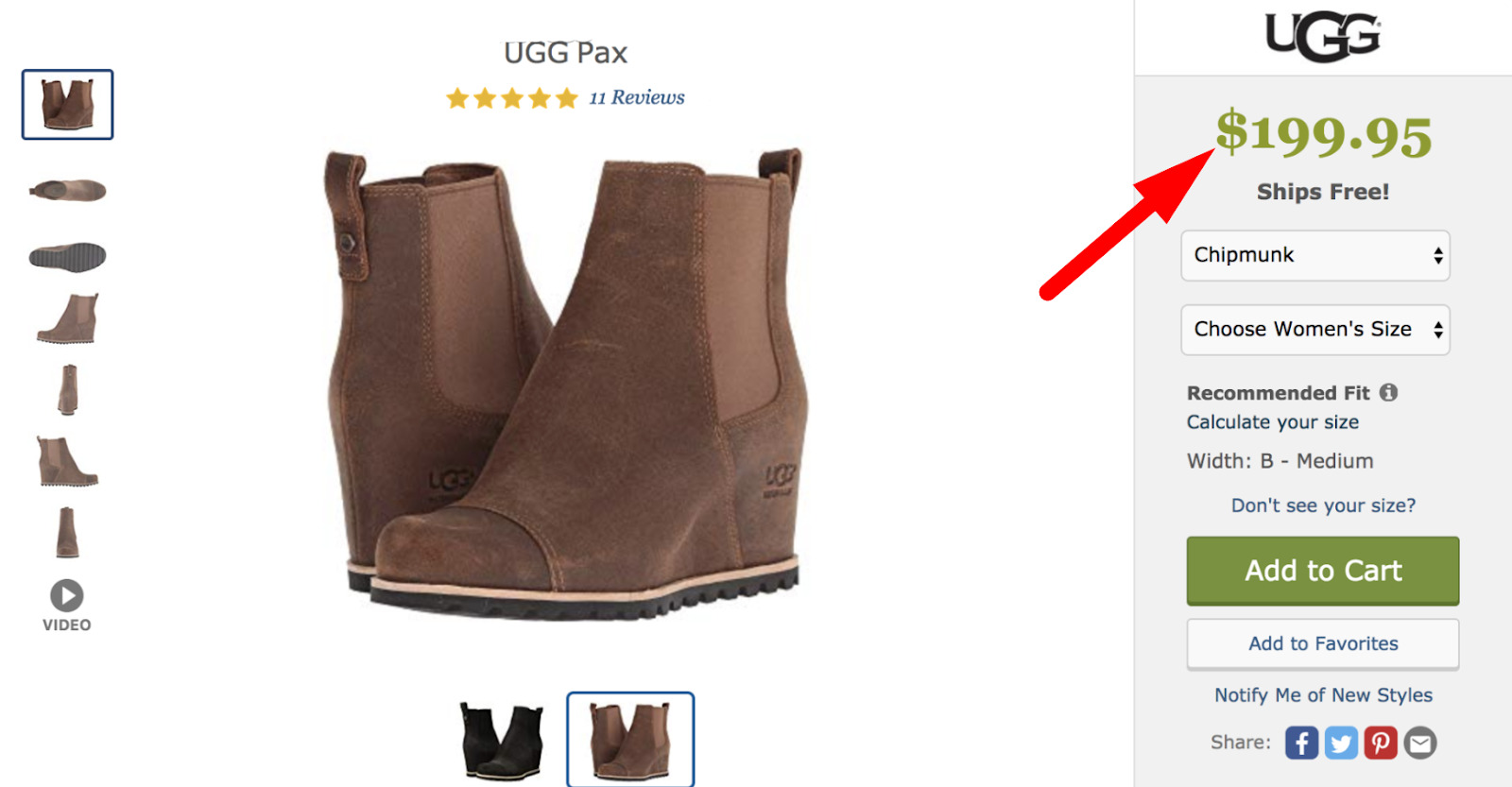 UGG boots sport a bold price tag on its product page.