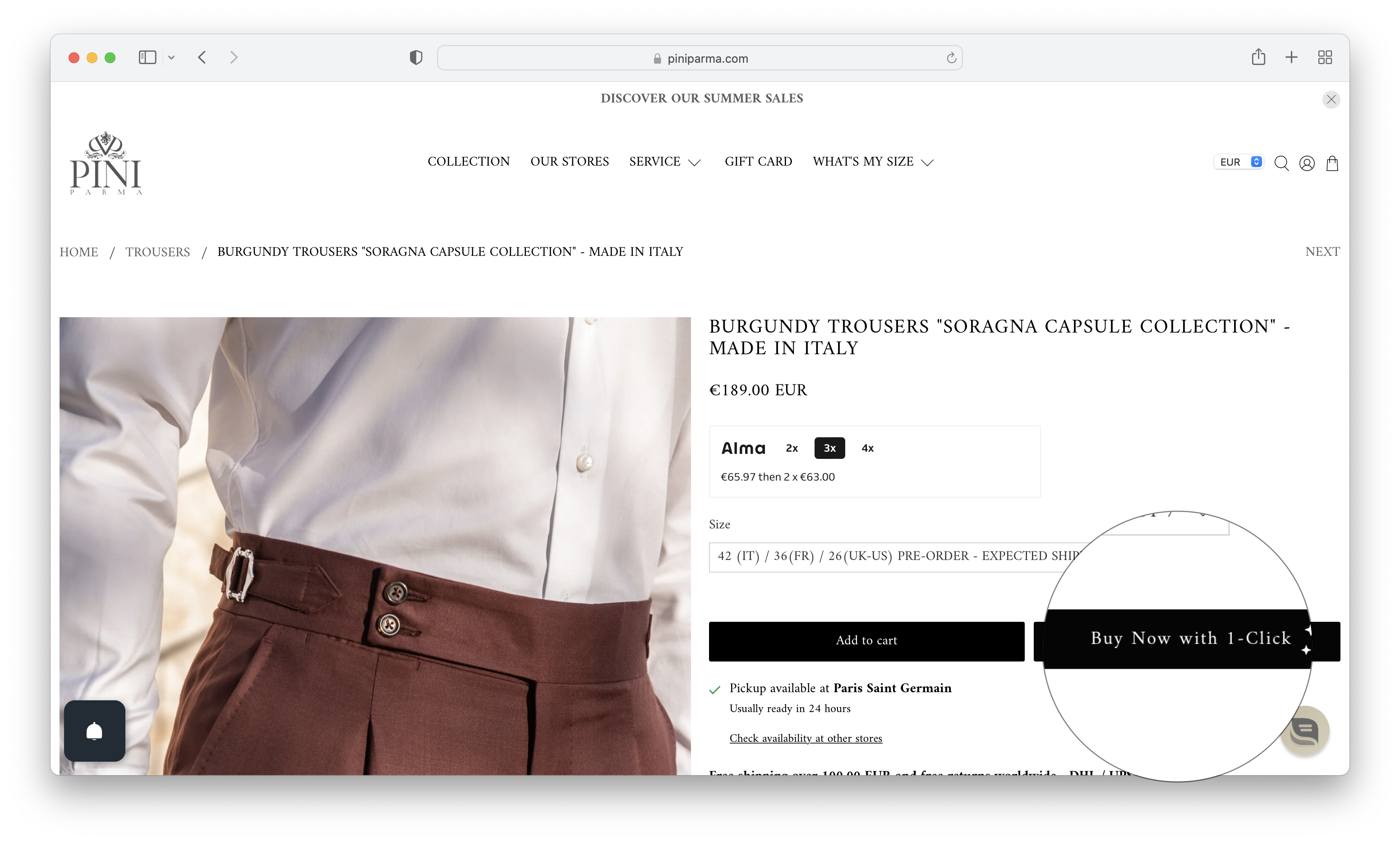 Burgundy trousers Soragna Capsule Collection - Made in Italy