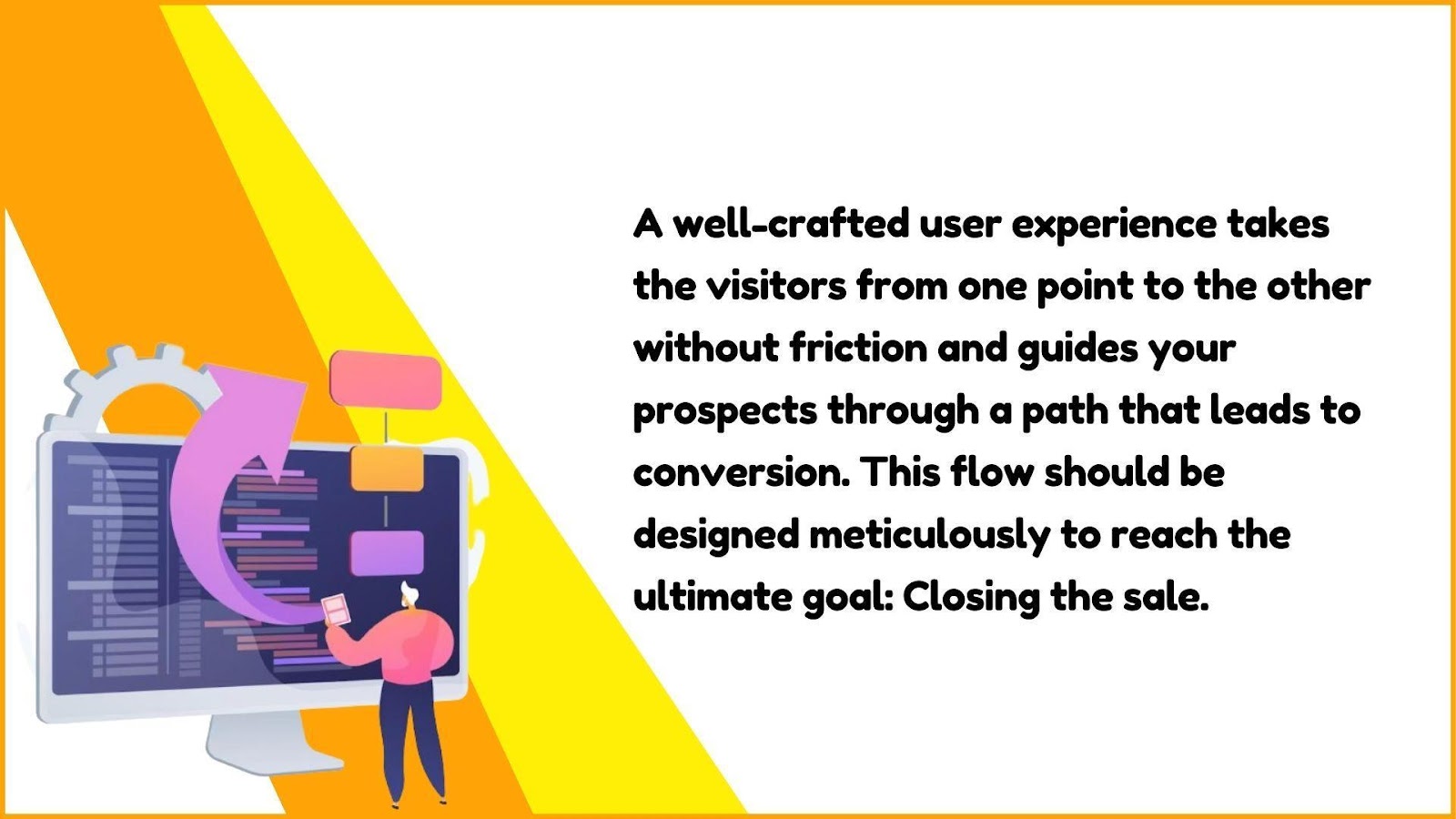 Creating user flow diagrams helps you gain an understanding of user experience and shows you different ways that drive your visitors from the starting point to task completion.