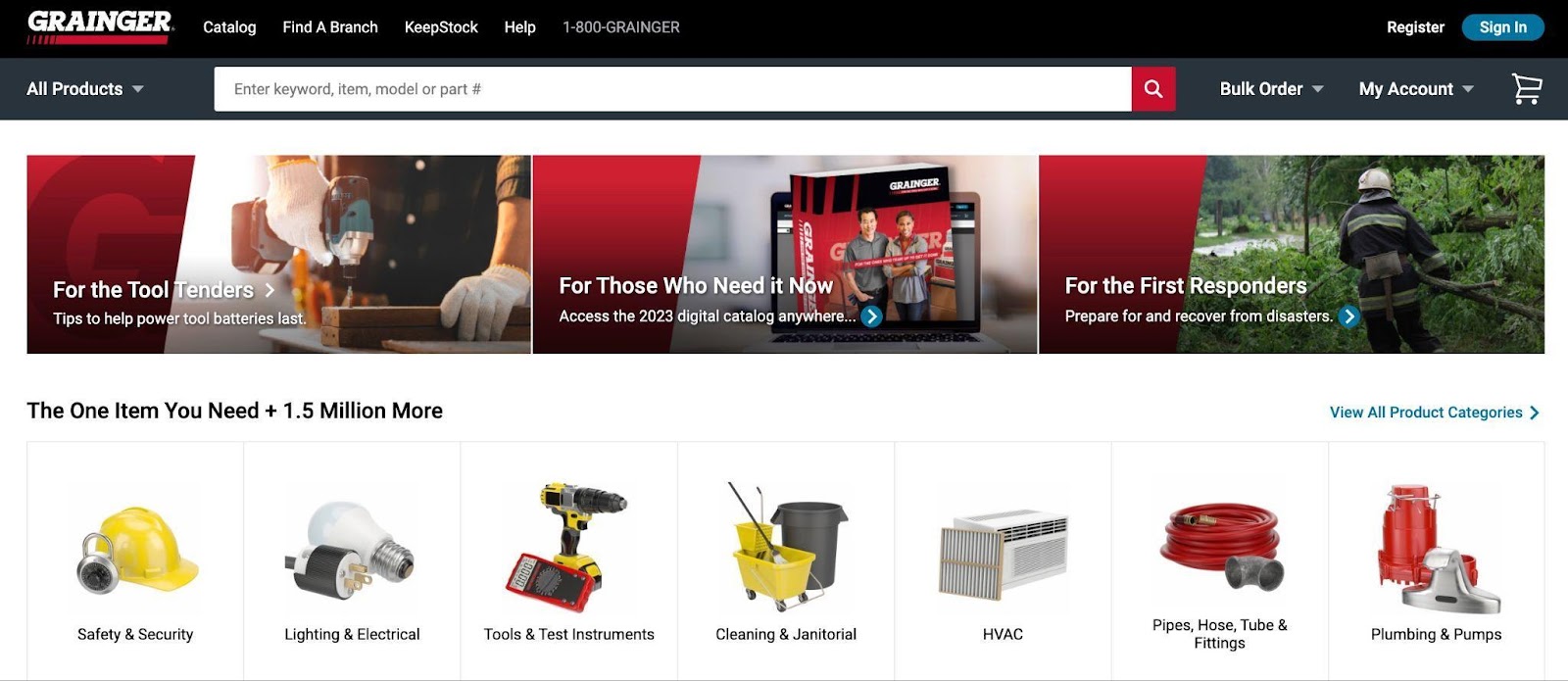 Screenshot from Grainger’s B2B e-commerce website.