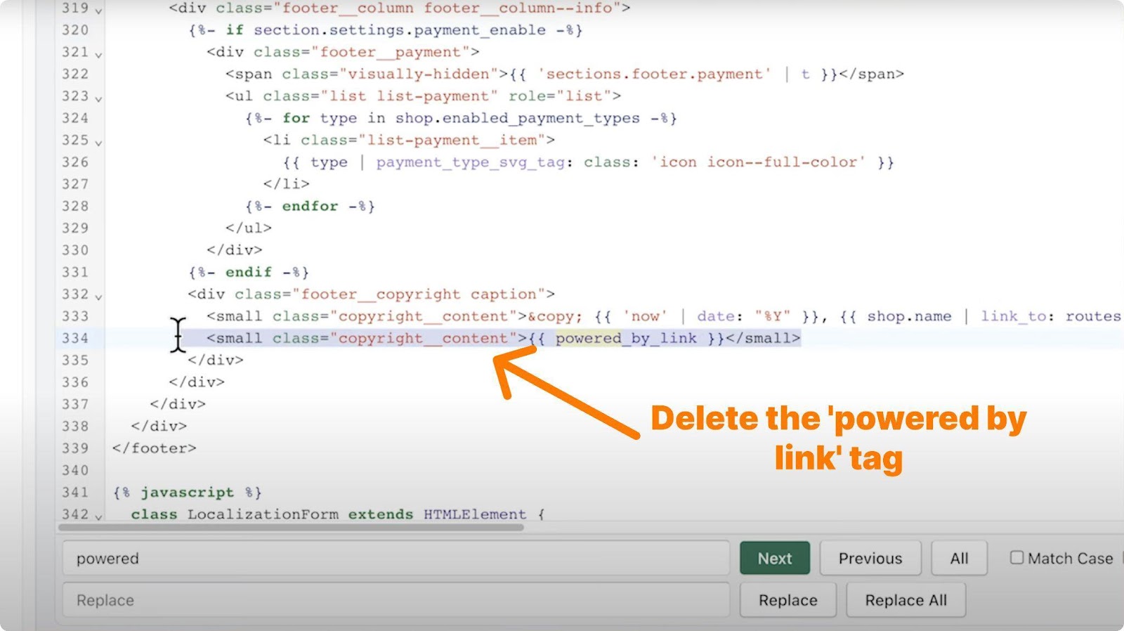 Then delete the line that puts the “powered by link” tag in your footer.
