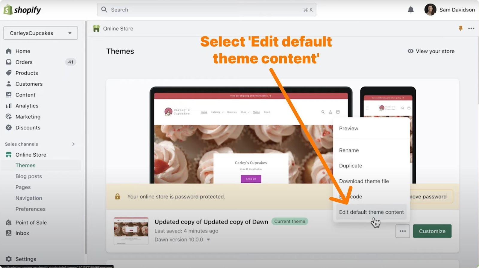 Select “Edit default theme content”.