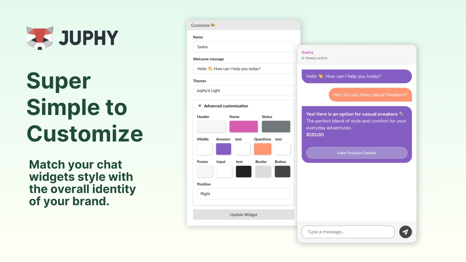 With diverse colors, themes, and customization choices, craft a visually appealing AI shopping assistant that reflects your brand essence.