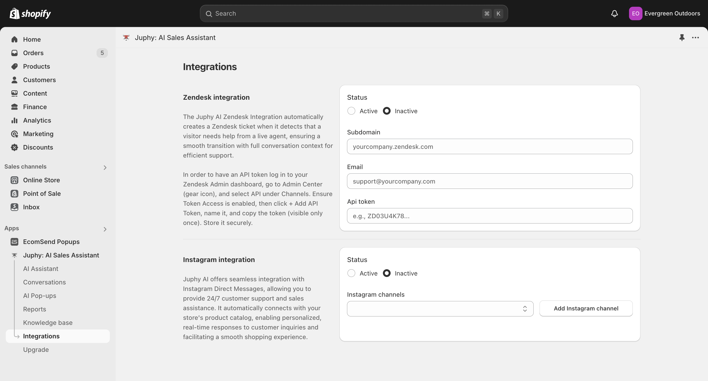 Integrate Instagram or Zendesk to Juphy AI and let it assist customers or create tickets effectively.