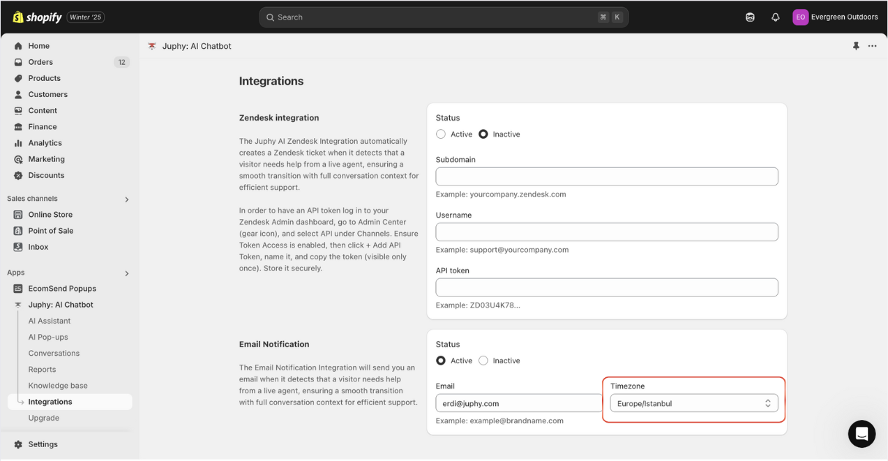 Email timezone setting