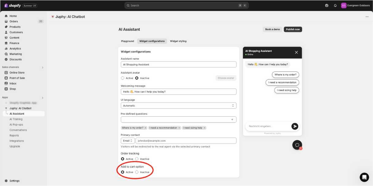 "Add to cart" option in Juphy AI's interface