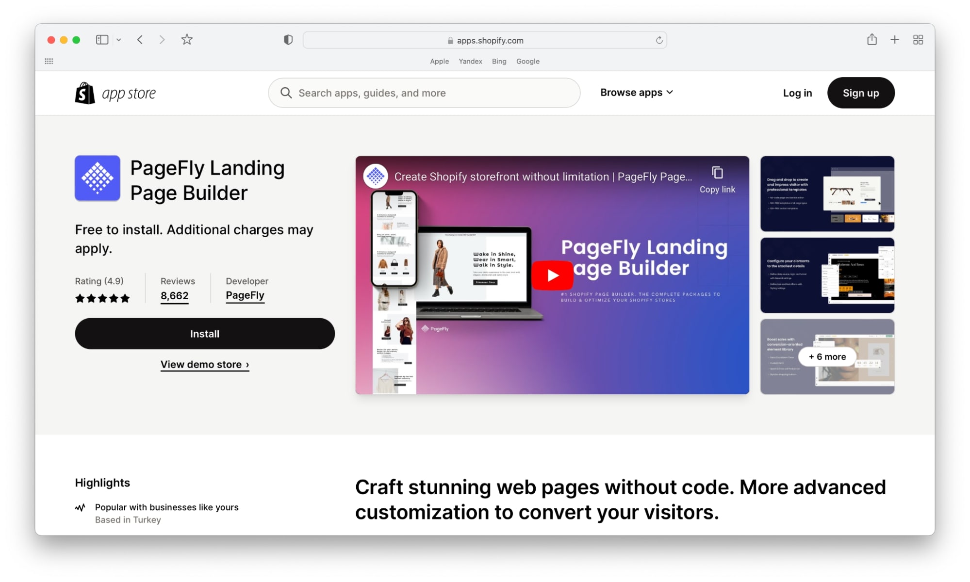 Landing page builder app in Shopify