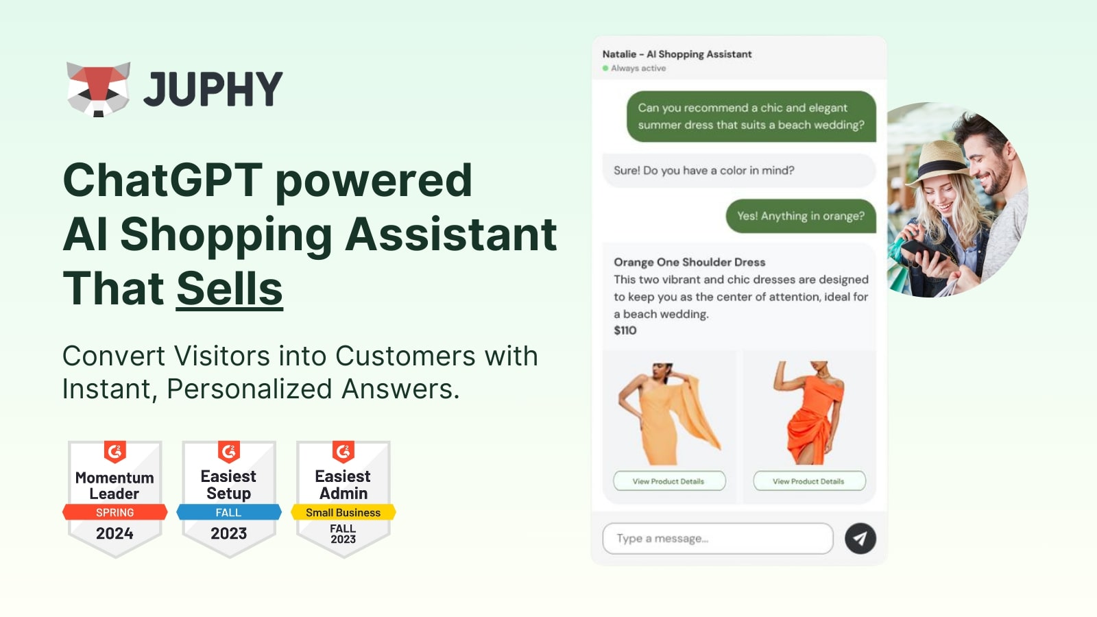 Juphy AI offers a one-click setup, creating personalized shopping journeys, and providing 24/7 customer support.