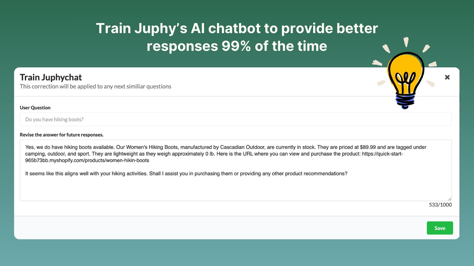 Juphy's Unified Inbox lets you customize your AI shopping assistant's responses.