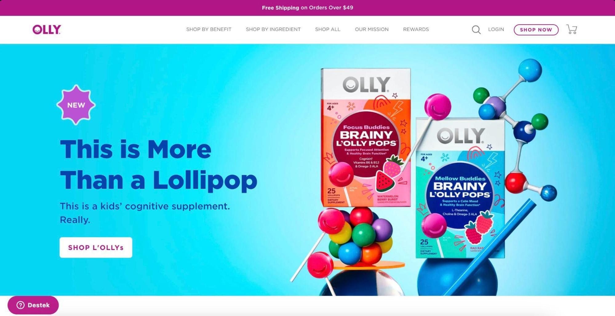 Screenshot from Olly’s Shopify store, showing the navigation bar.