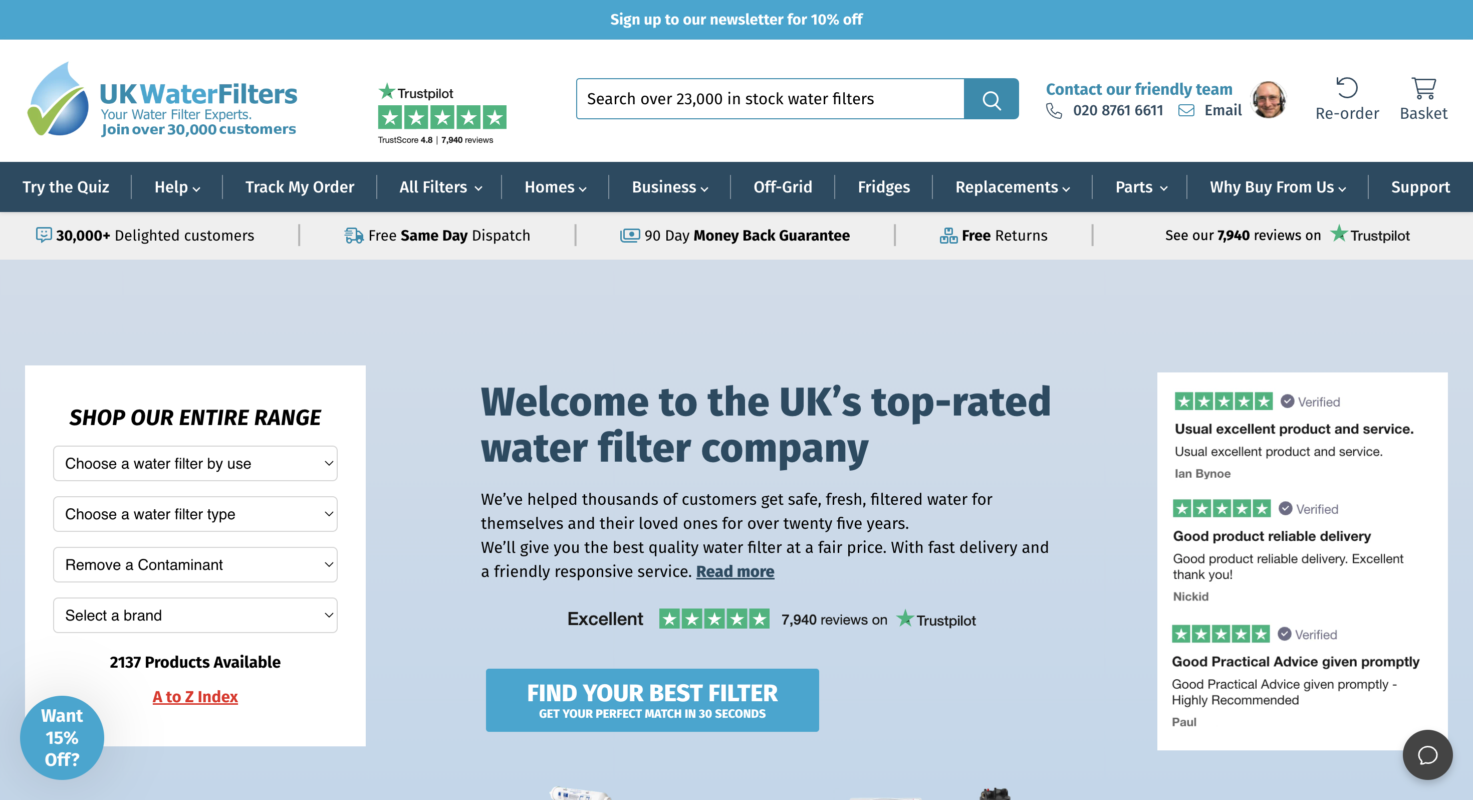 UK Water Filters' website