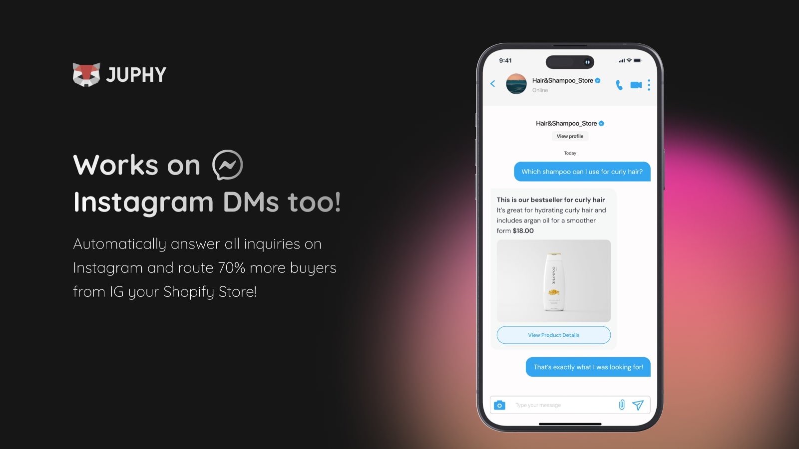 Juphy AI routes 70% more customers to your website by handling Instagram DMs.