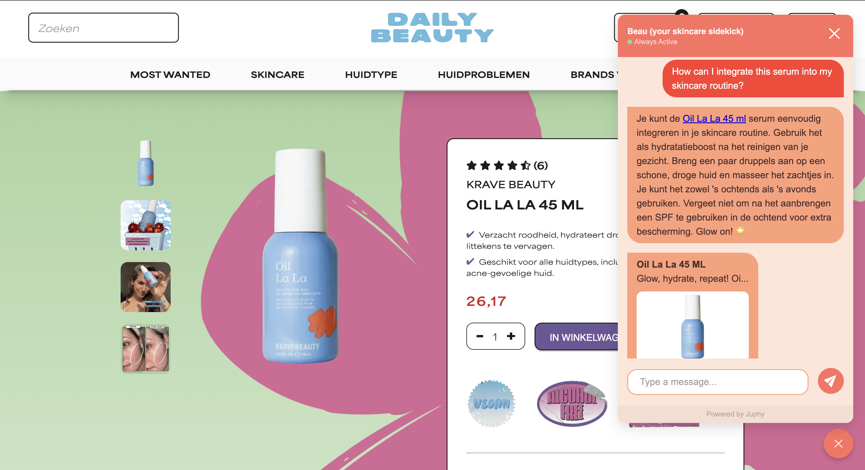 Juphy AI guides customers about product use on Daily Beauty's website