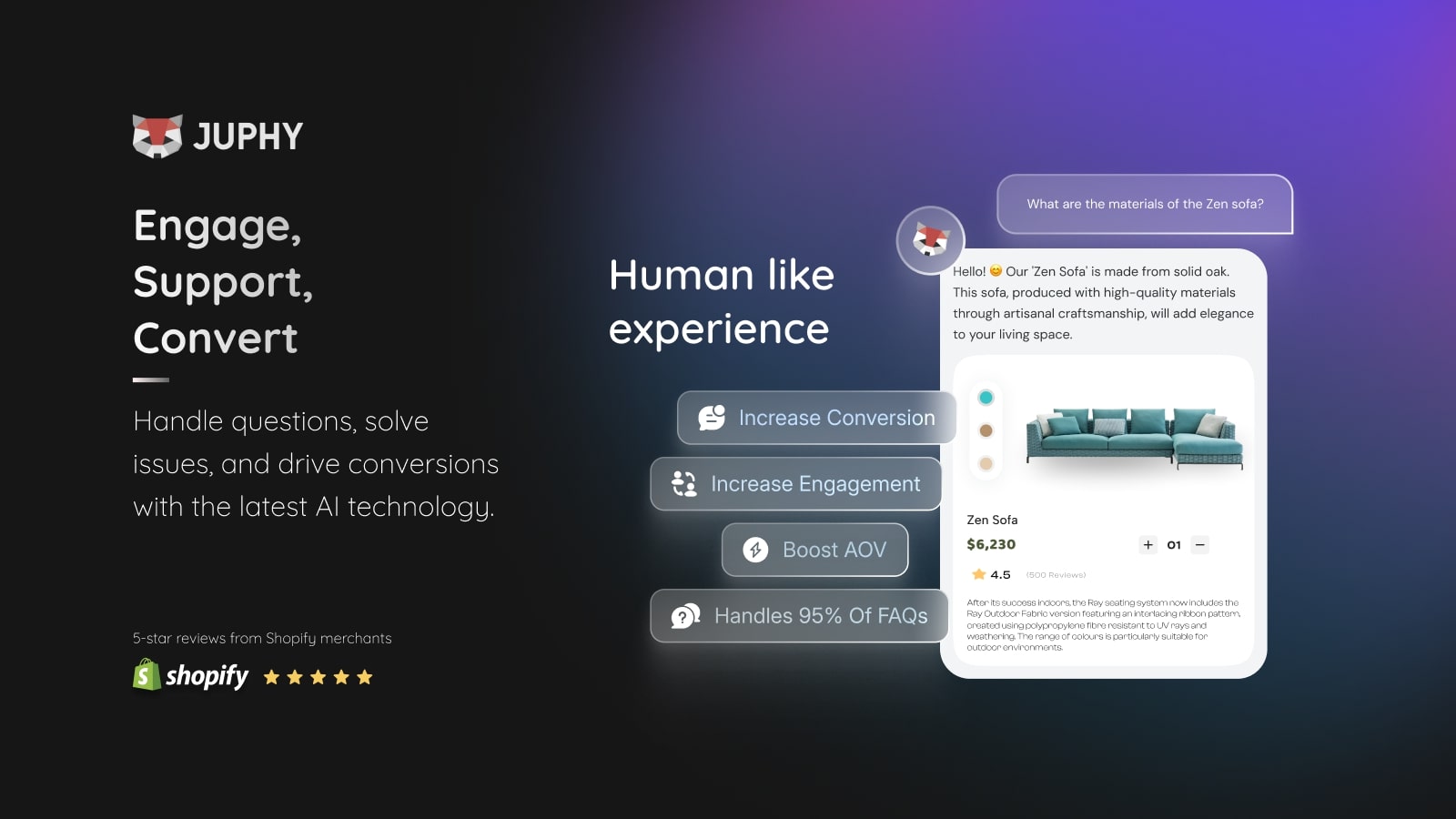 Through its personalized product recommendation, Juphy analyzes real-time customer queries and behavior to instantly suggest the most relevant products—directly within the chat experience.