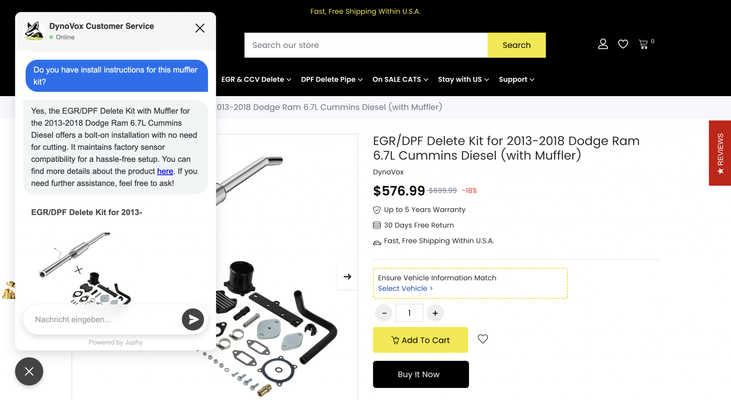 Juphy AI guiding a customer on DynoVox's website