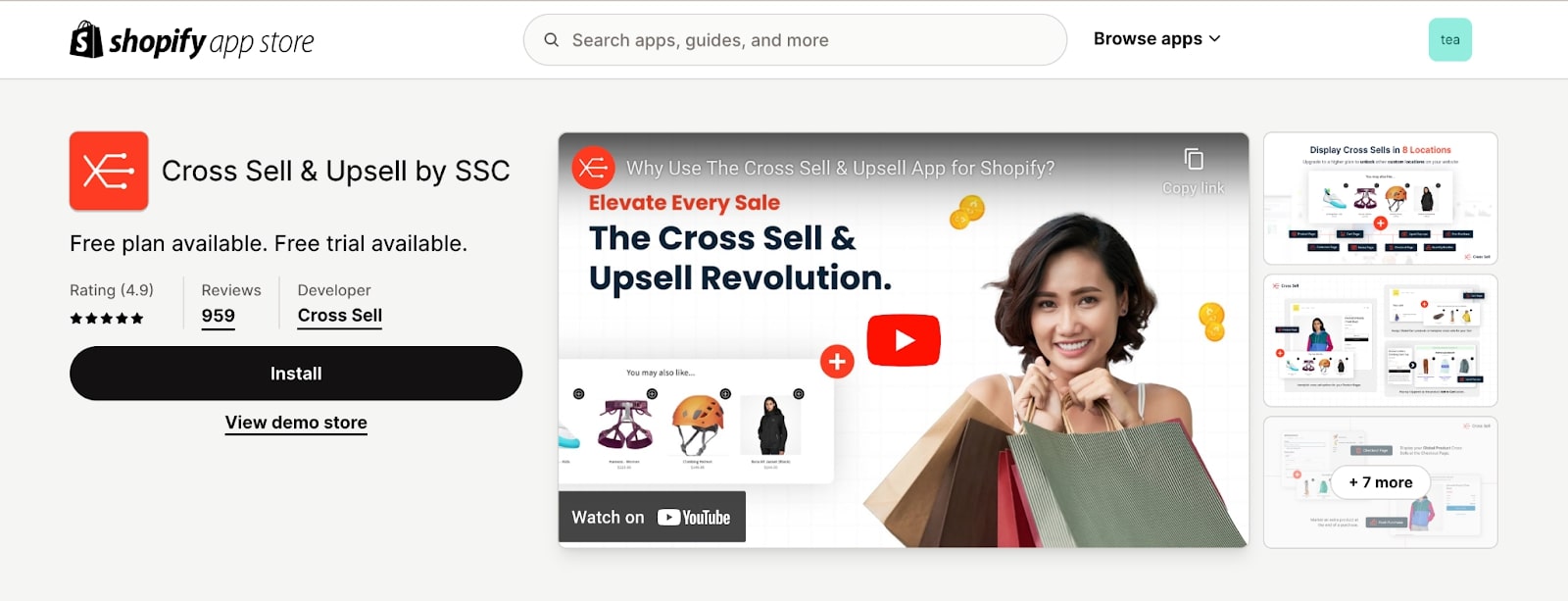 Cross Sell & Upsells Shopify app store page