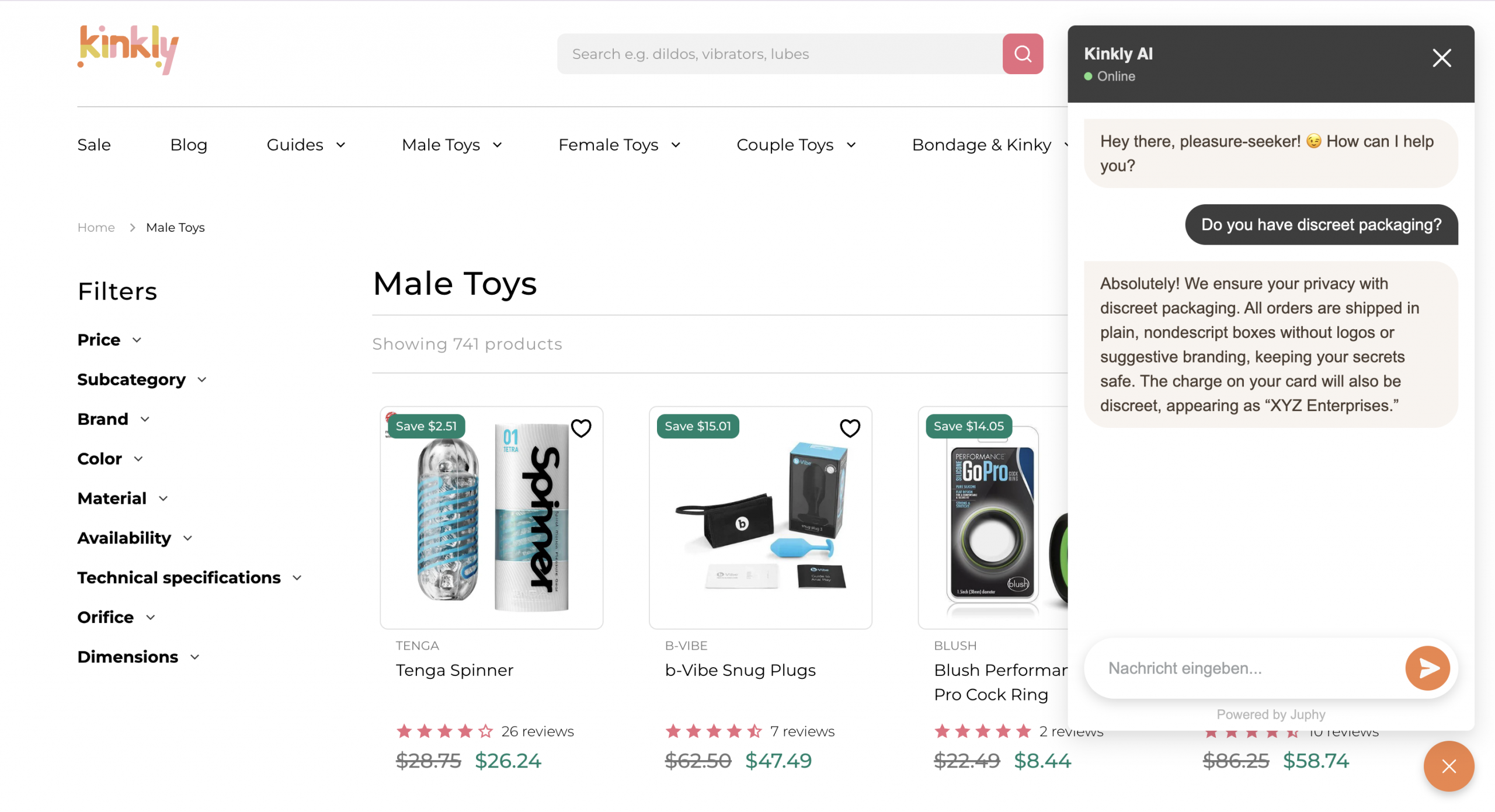 Juphy AI supporting a customer on Kinkly's website