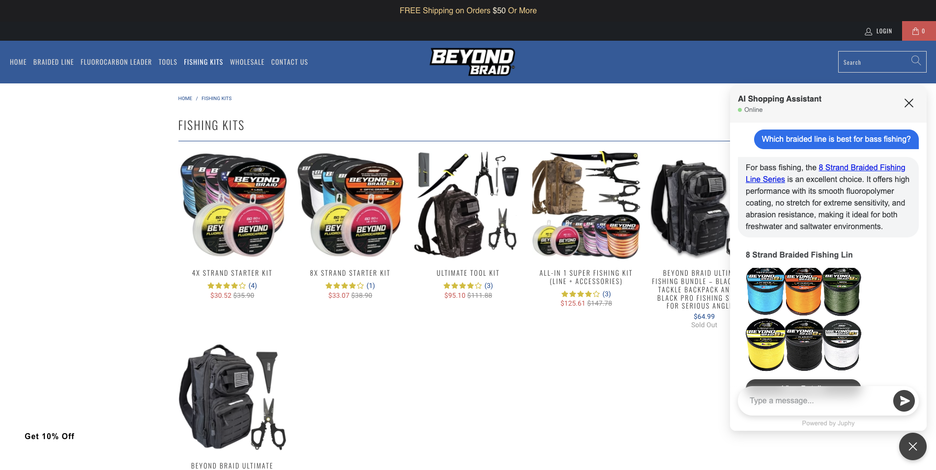 Juphy AI assisting a customer on Beyond Braid's website